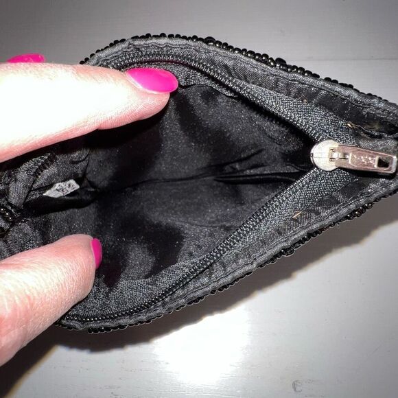Handcrafted Beaded Clutch Coin Purse Black Statement Bag/Wallet Lipstick Pouch - Picture 6 of 8